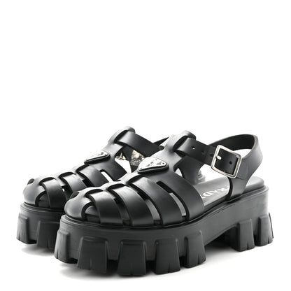 Prada Foam Rubber Triangle Logo Monolith 55mm Cage Sandals 39 Black 36 Black 4 of 10