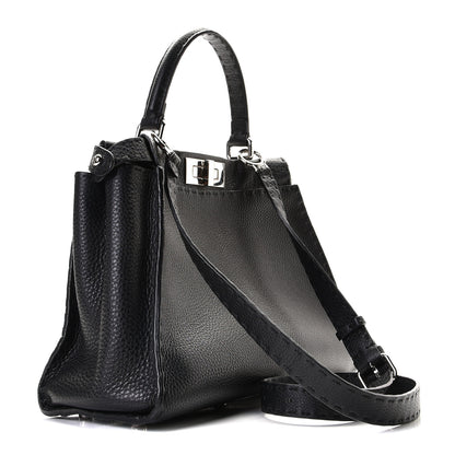 Fendi Cuoio Romano Selleria Bi-Color Medium Peekaboo Iconic Satchel Black Mou 2 of 8