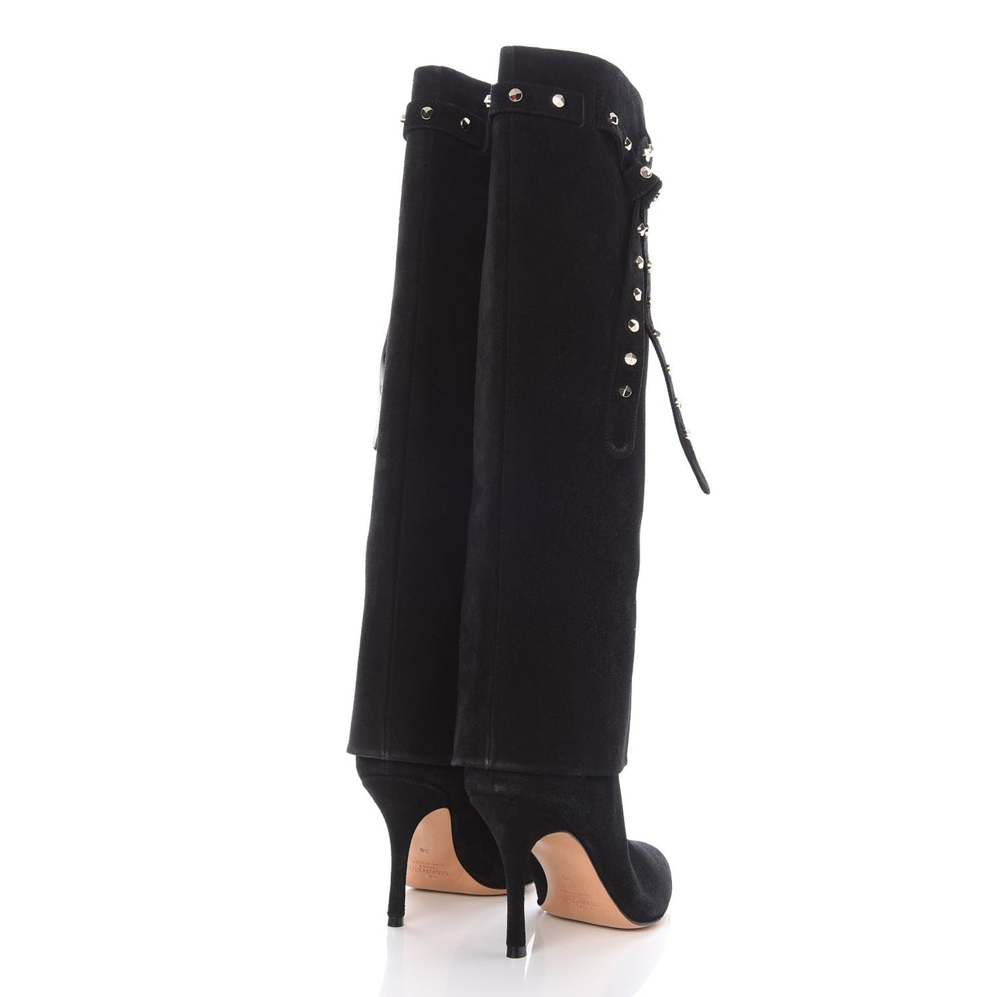 Suede Rockstud Foldover Tie 90mm Boots 36 Black