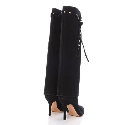Valentino Garavani Suede Rockstud Foldover Tie 90mm Boots 36 Black 4 of 7