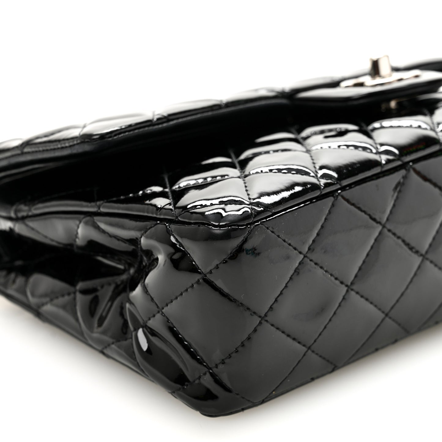 Patent Quilted Medium Double Flap Black