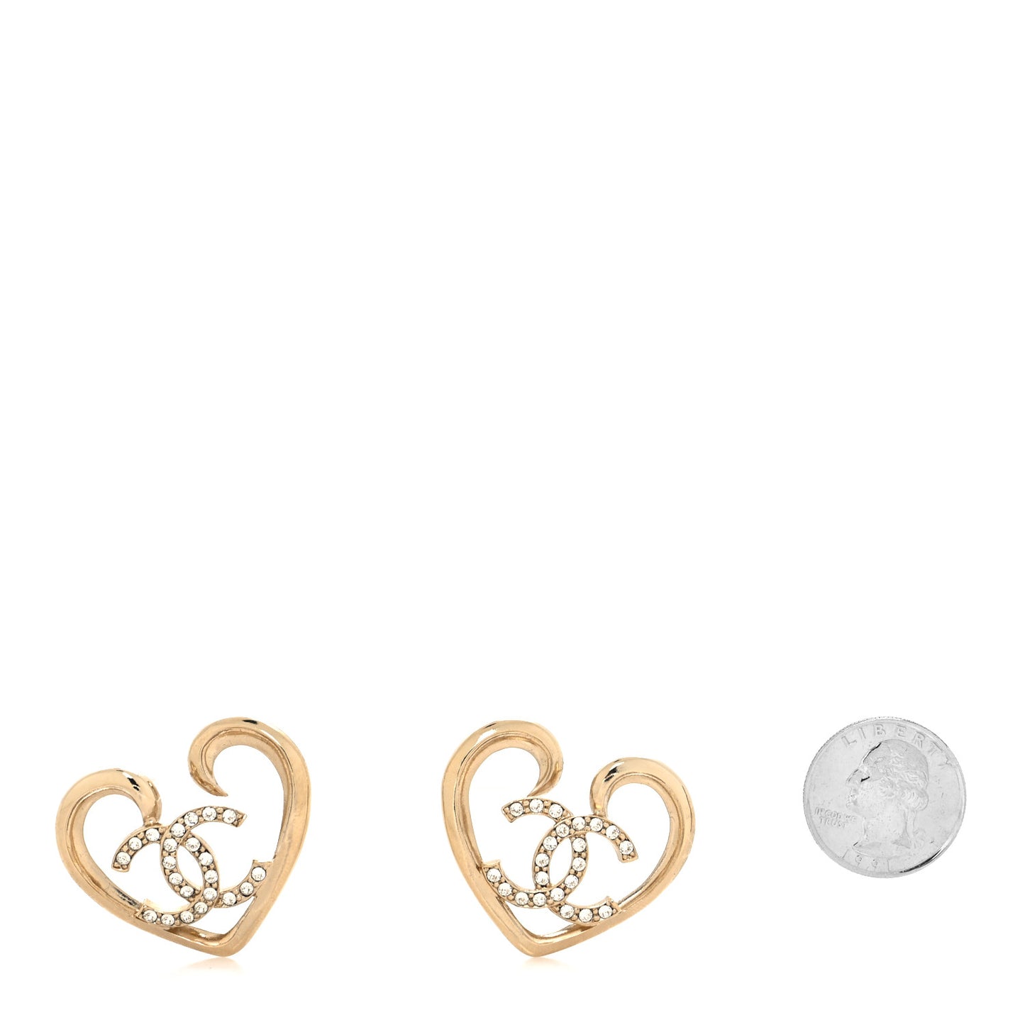 Metal Crystal CC Logo Open Heart Earrings Gold