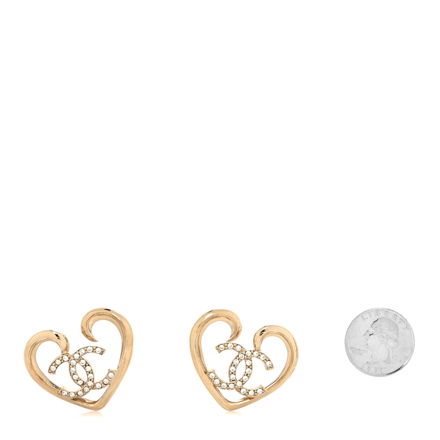 Chanel Metal Crystal CC Logo Open Heart Earrings Gold 2 of 4