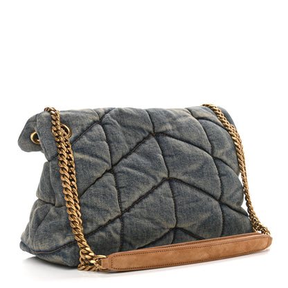 Saint Laurent Denim Quilted Small Loulou Puffer Monogram Chain Satchel Blue Cinnamon 3 of 10