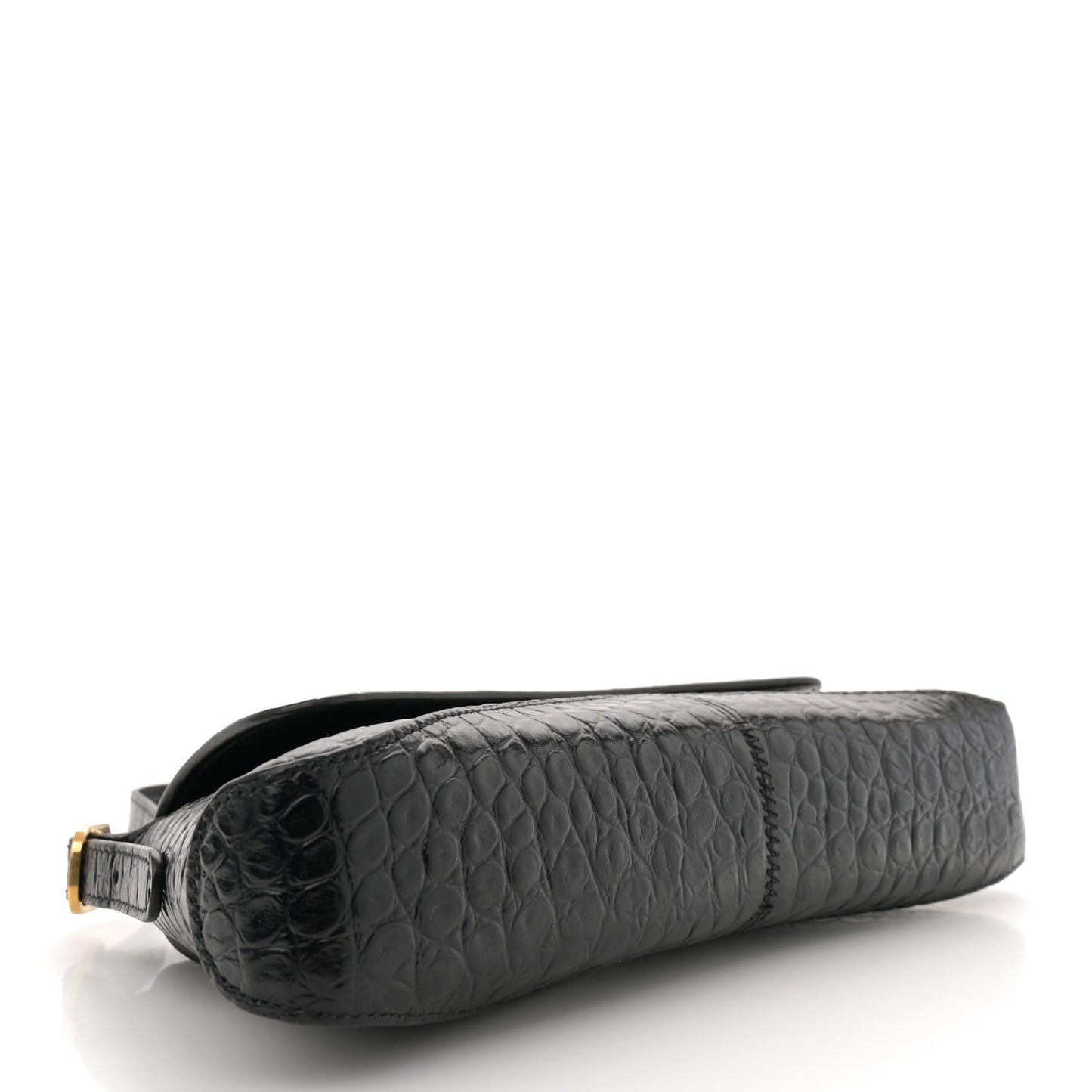 Shiny Super Supple Calfskin Crocodile Embossed Small XX Flap Stretch Bag Black