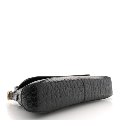 Balenciaga Shiny Super Supple Calfskin Crocodile Embossed Small XX Flap Stretch Bag Black 4 of 11
