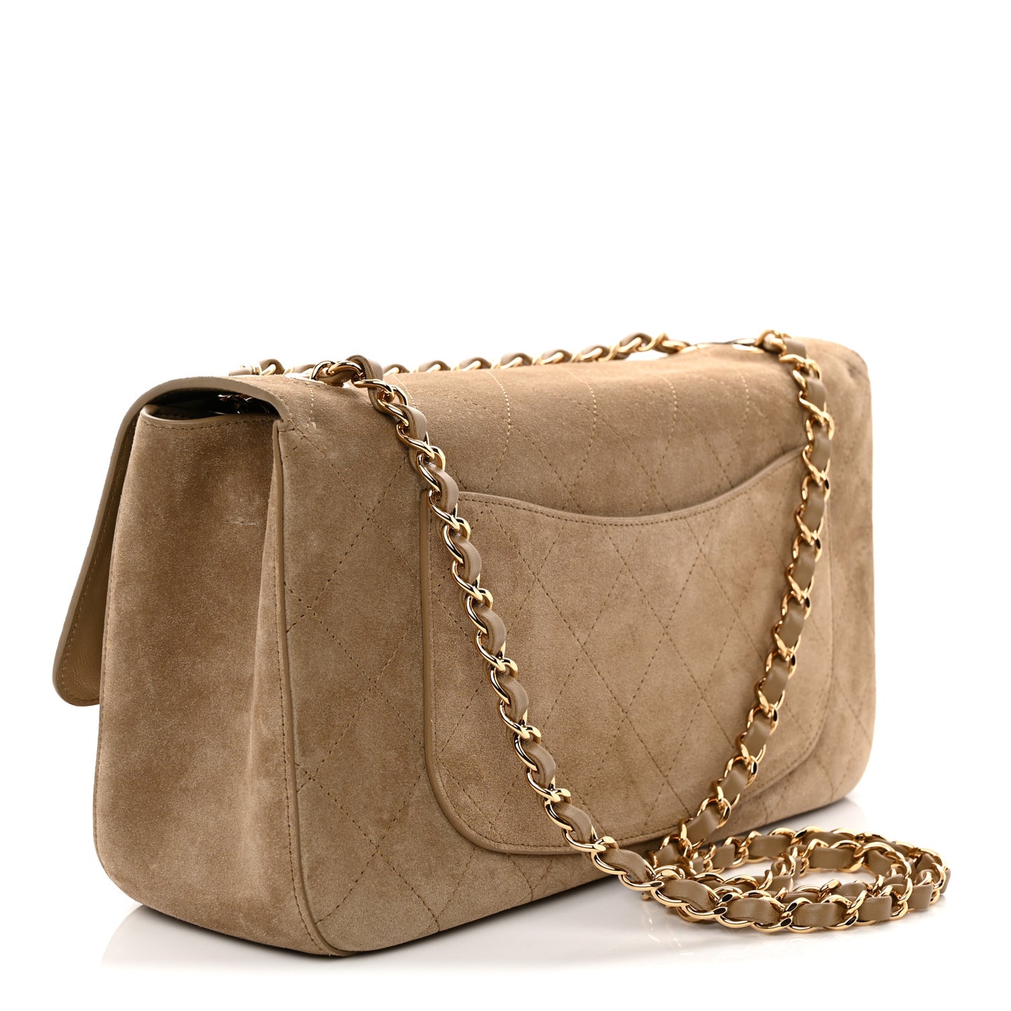 Suede Calfskin Small Souplissimo Maxi Flap Dark Beige