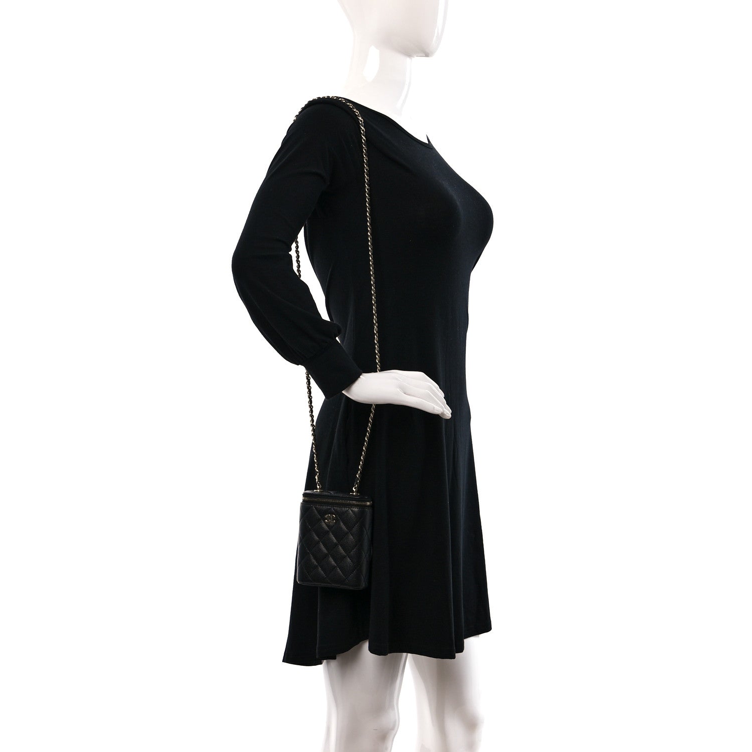 Chanel Caviar Quilted Small Vertical Coco Beauty Vanity Case With Chain Black 2 of 9