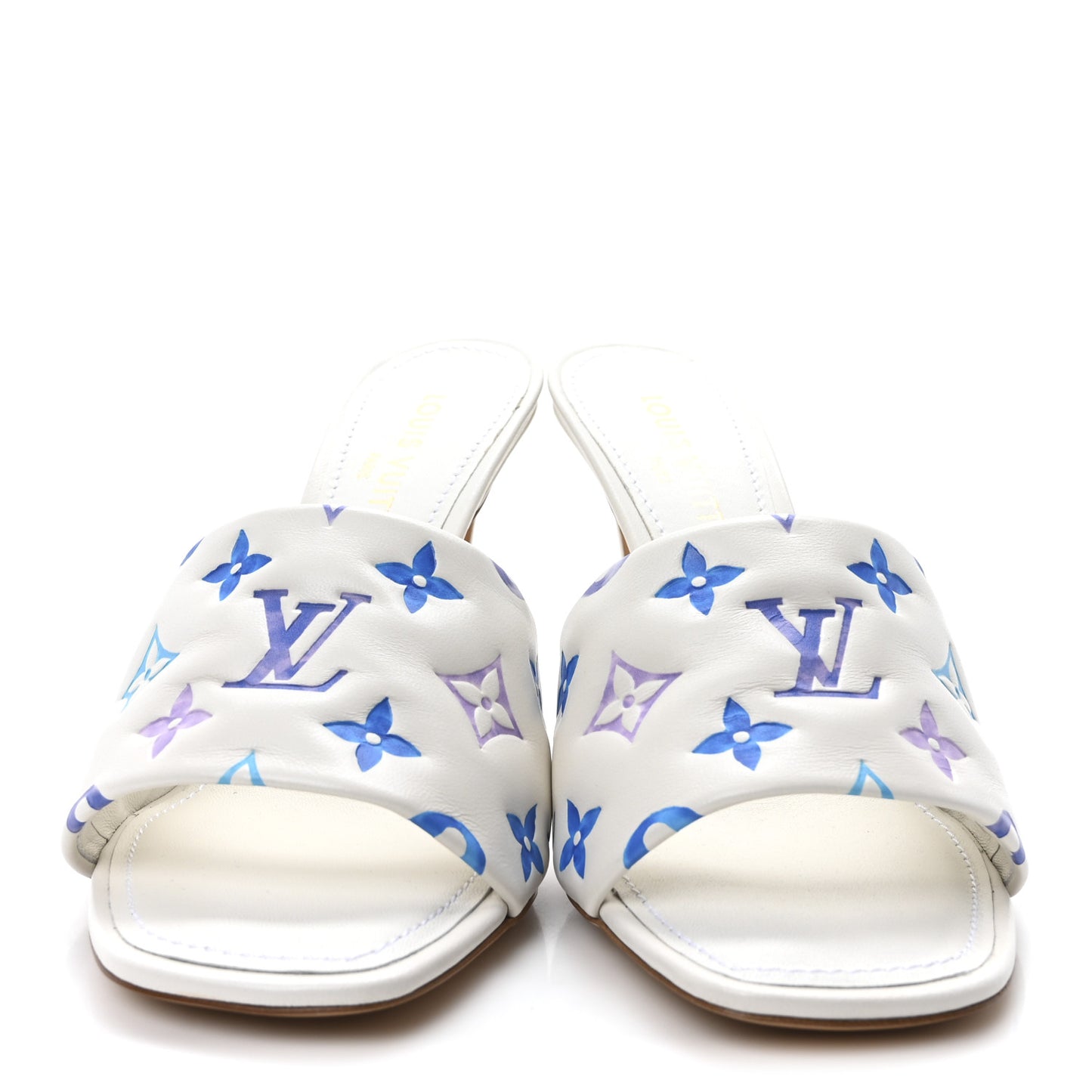 Lambskin Embossed Monogram By The Pool Revival High Heel Mules 41 White Blue Purple