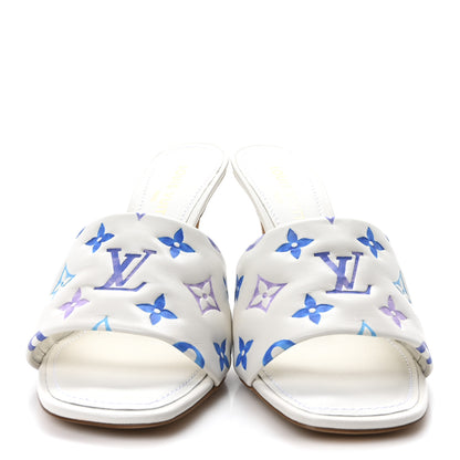 Louis Vuitton Lambskin Embossed Monogram By The Pool Revival High Heel Mules 41 White Blue Purple 3 of 9