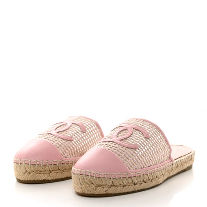 Chanel Mesh Grosgrain Lambskin CC Espadrilles Mule 38 Light Pink Beige 3 of 10
