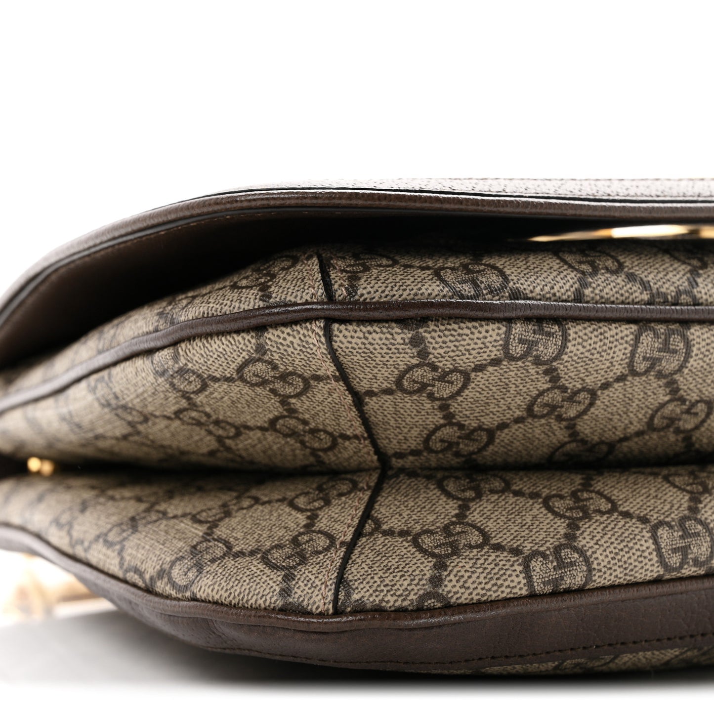 GG Supreme Monogram Textured Dollar Calfskin Web Medium Blondie Top Handle Shoulder Flap Bag Beige Ebony New Acero