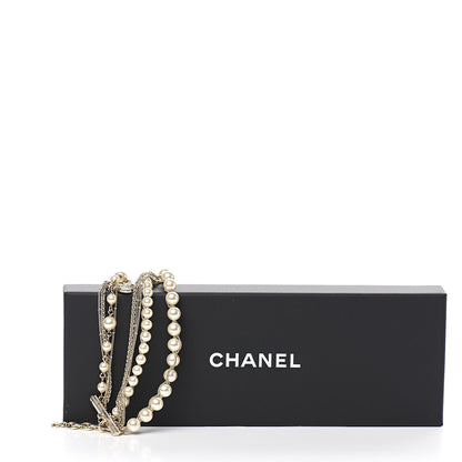 Chanel Metal Pearl Multistrand Chain CC Bracelet Gold 4 of 4
