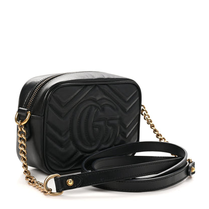 Gucci Calfskin Matelasse Mini GG Marmont Chain Shoulder Bag Black 3 of 11