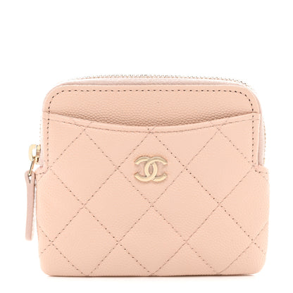Chanel Caviar Quilted Zip Card Holder Wallet Light Beige 1 of 7