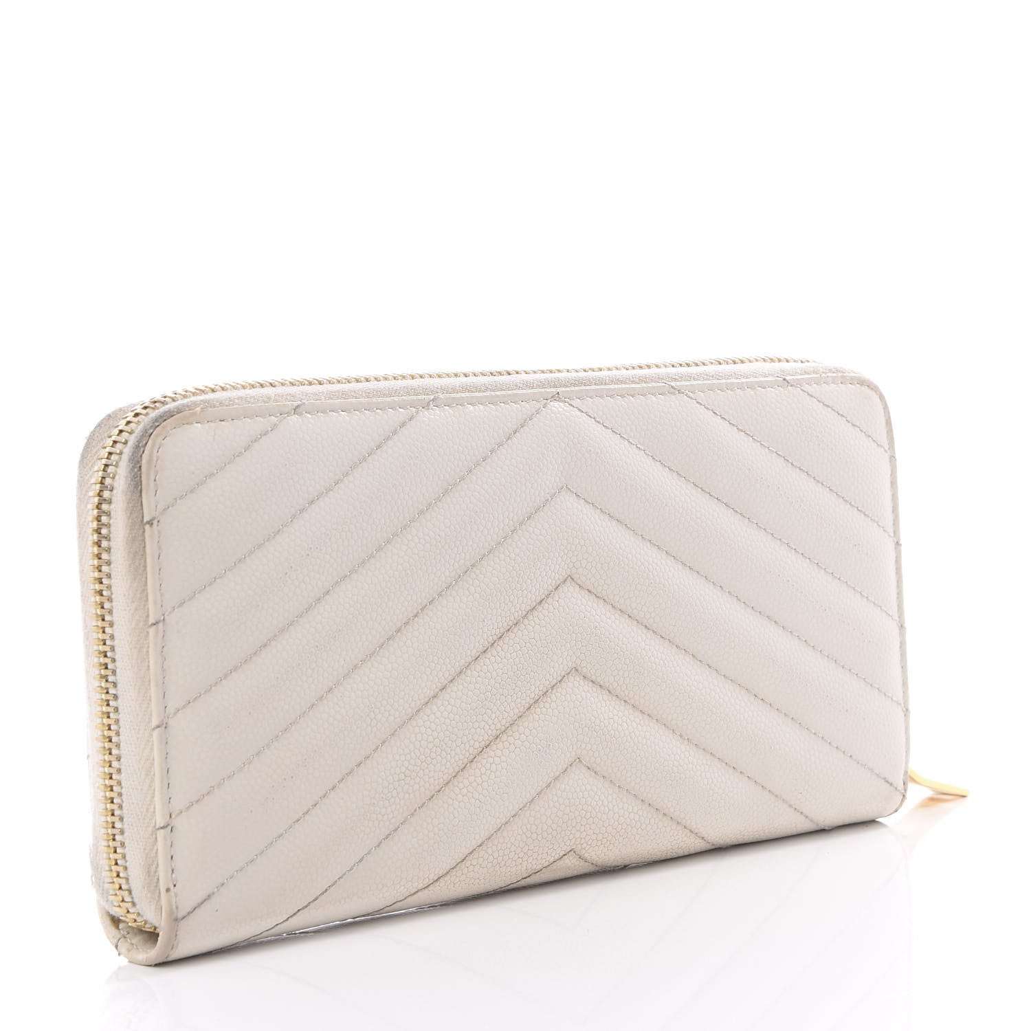 Saint Laurent Grain De Poudre Matelasse Chevron Monogram Zip Around Wallet Porcellana 2 of 11
