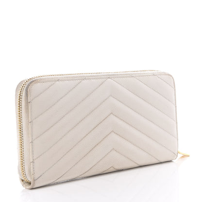 Saint Laurent Grain De Poudre Matelasse Chevron Monogram Zip Around Wallet Porcellana 2 of 11