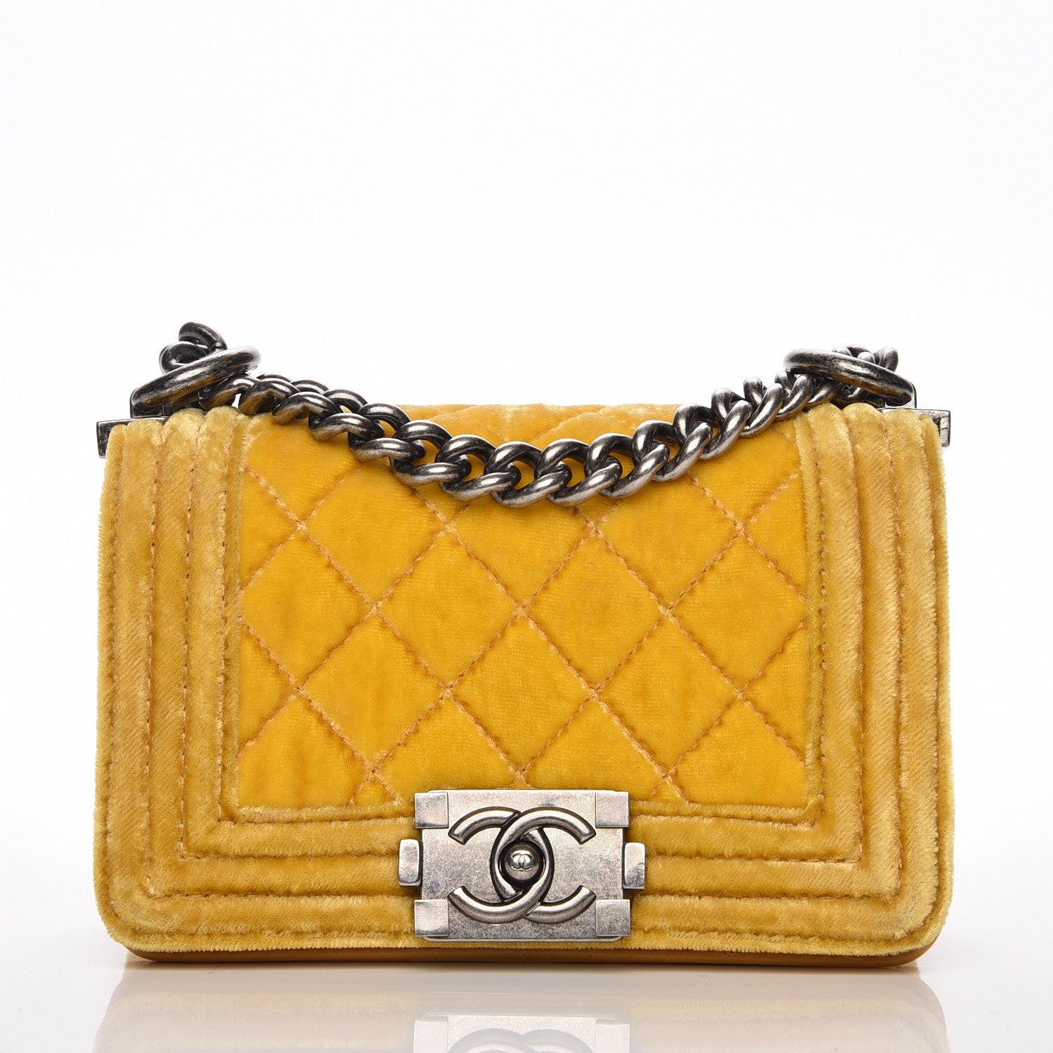 Chanel Velvet Quilted Small Boy Flap Yellow 10 of 11