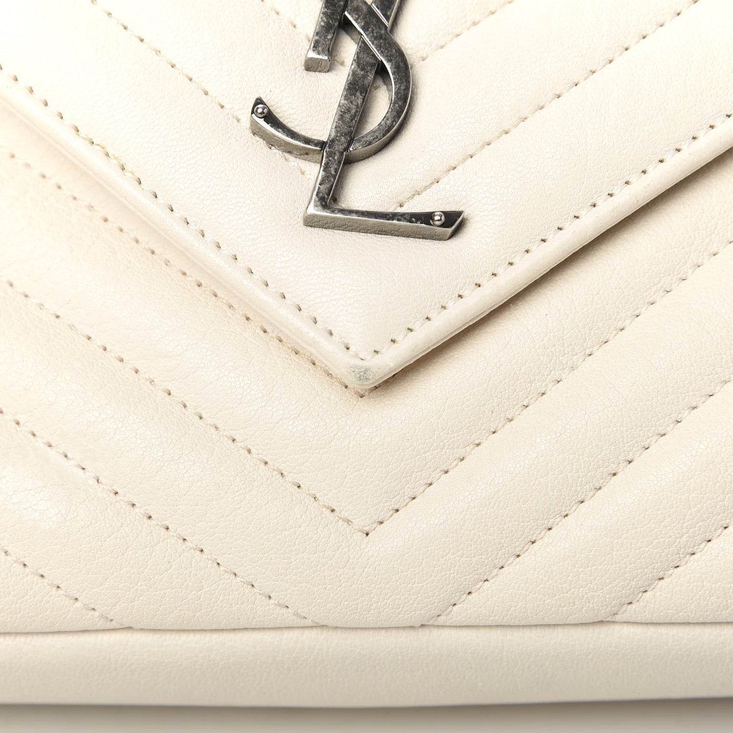 Sheepskin Matelasse Chevron Monogram Medium College Bag Dove White