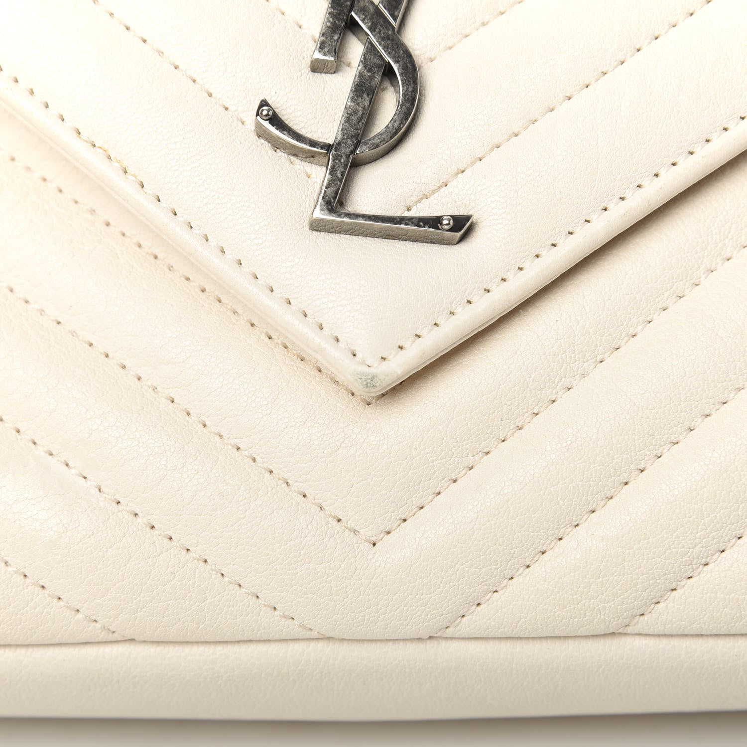 Saint Laurent Sheepskin Matelasse Chevron Monogram Medium College Bag Dove White 10 of 15