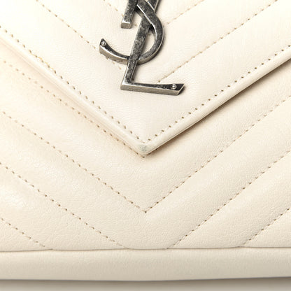 Saint Laurent Sheepskin Matelasse Chevron Monogram Medium College Bag Dove White 10 of 15