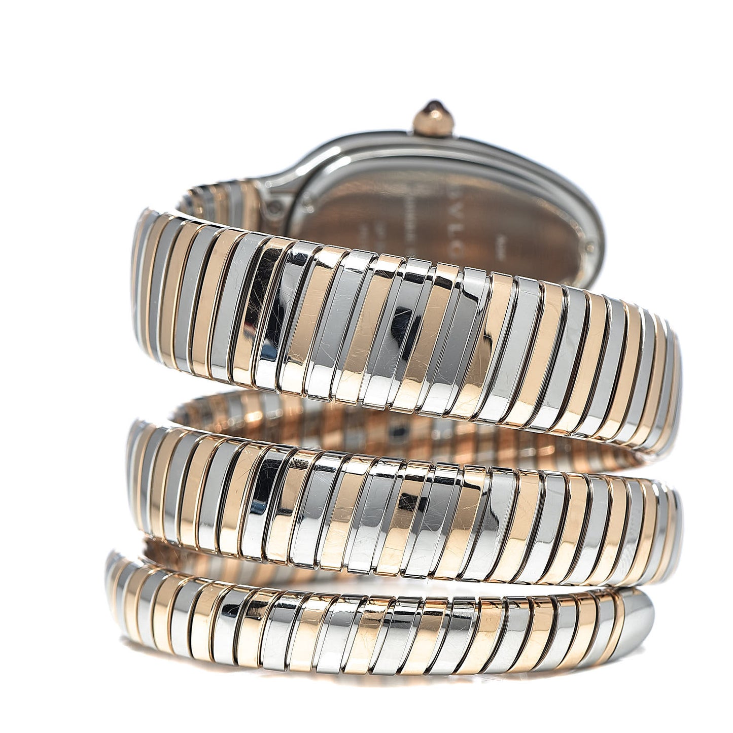 Stainless Steel 18K Rose Gold Diamond Bezel 35mm Serpenti Tubogas Double Spiral Quartz Watch