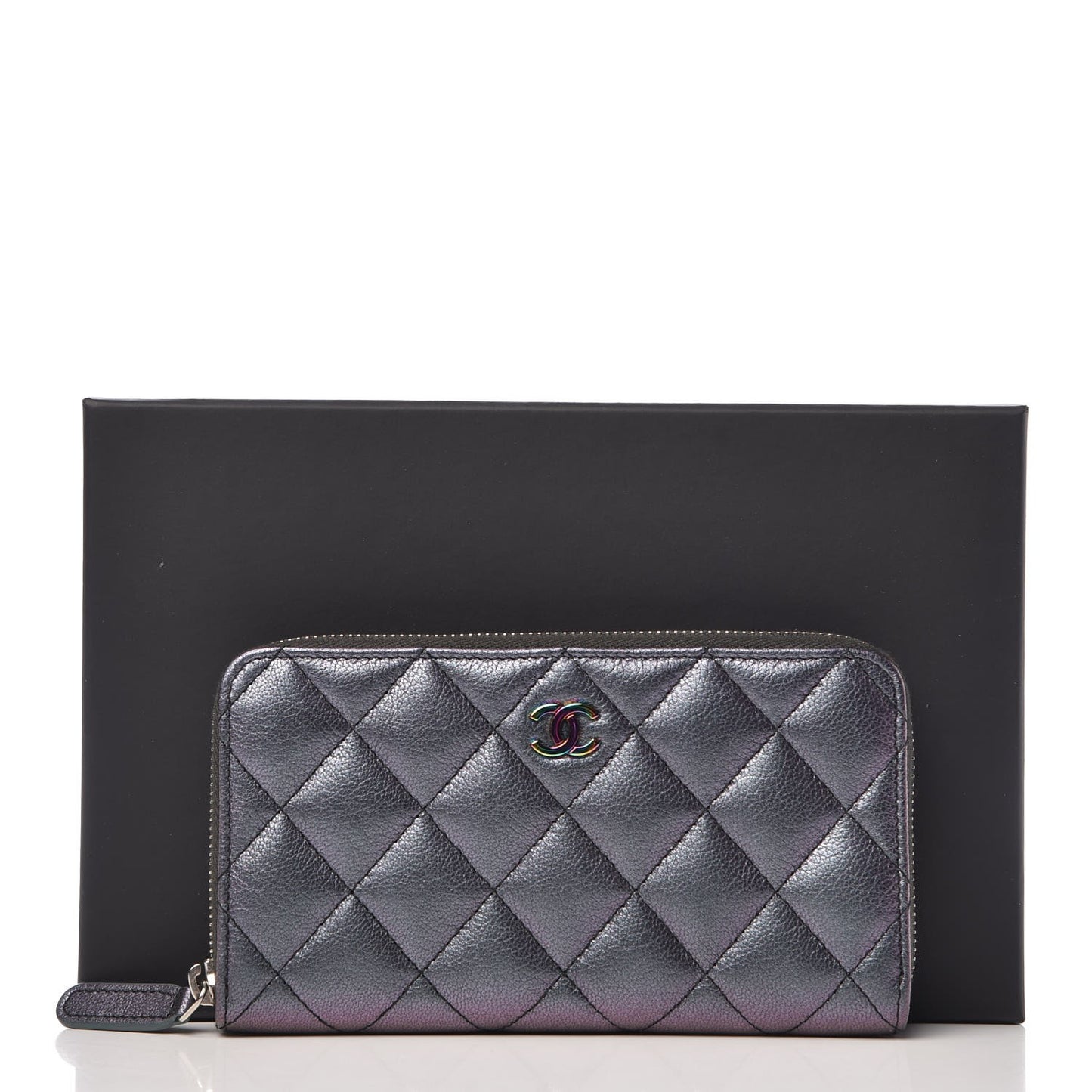 Iridescent Goatskin Quilted Small Zip Around Wallet Purple