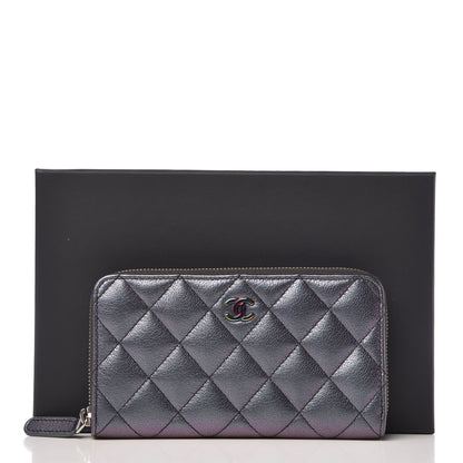 Chanel Iridescent Goatskin Quilted Small Zip Around Wallet Purple 9 of 9
