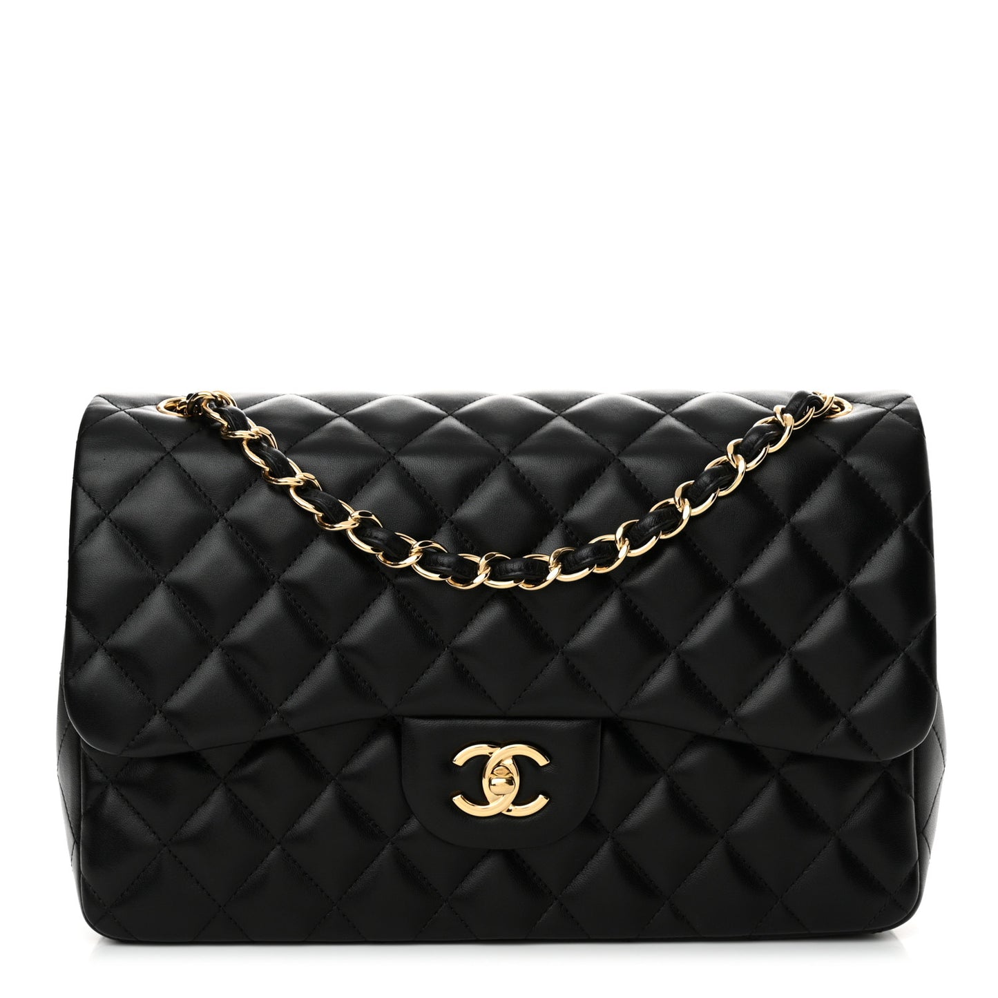Lambskin Quilted Jumbo Double Flap Black