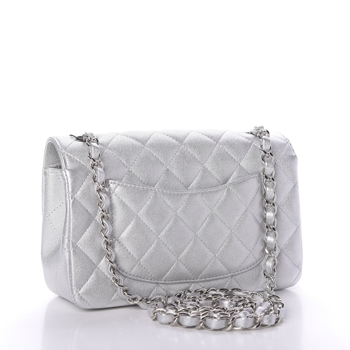 Metallic Lambskin Quilted Mini Rectangular Flap Silver