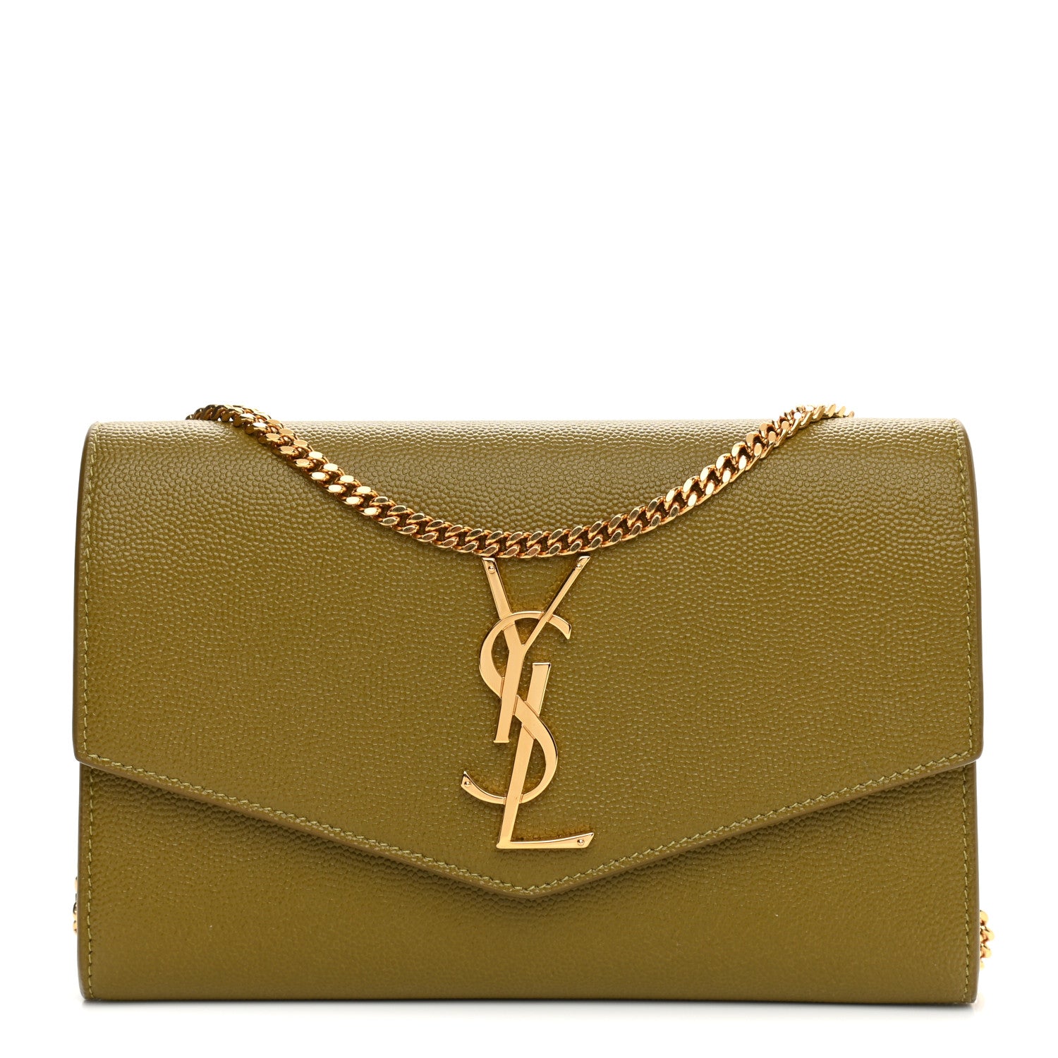 Saint Laurent Grain De Poudre Monogram Uptown Chain Wallet Olive 1 of 9