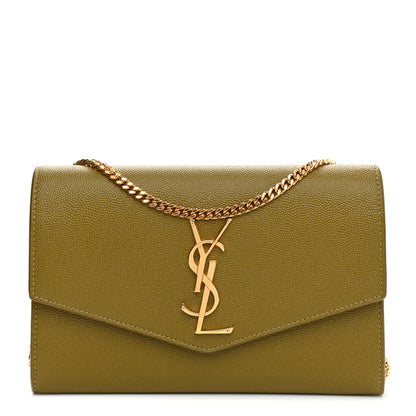Saint Laurent Grain De Poudre Monogram Uptown Chain Wallet Olive 1 of 9