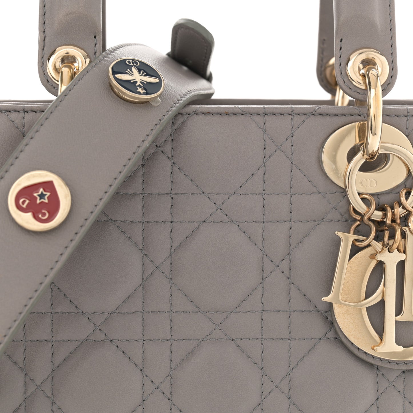 Lambskin Cannage Small Lucky Badges My Lady Dior Grey