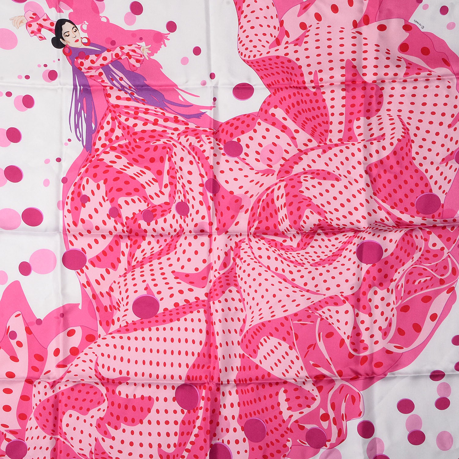Hermes Silk Hola Flamenca Scarf 90 Blanc Rose Fuchsia 1 of 6