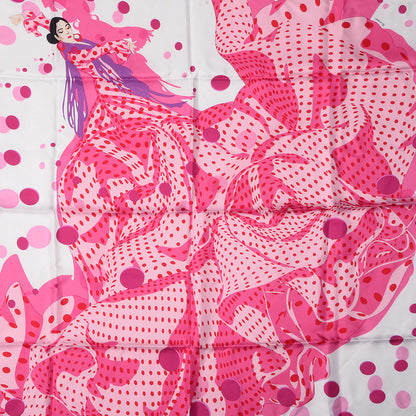 Hermes Silk Hola Flamenca Scarf 90 Blanc Rose Fuchsia 1 of 6