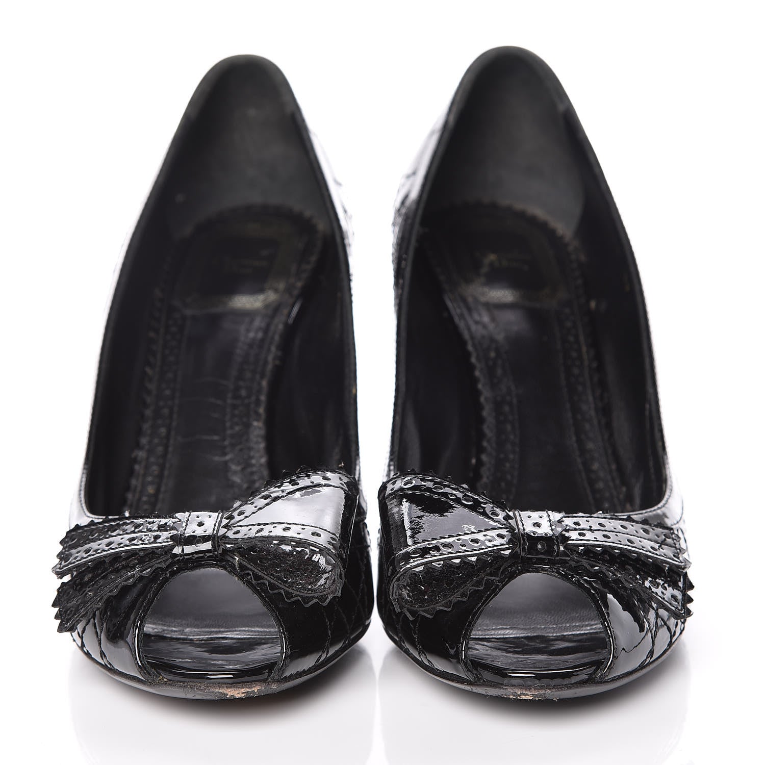 Christian Dior Patent Cannage Bow2 Peep Toe Pumps 39 Black 3 of 18