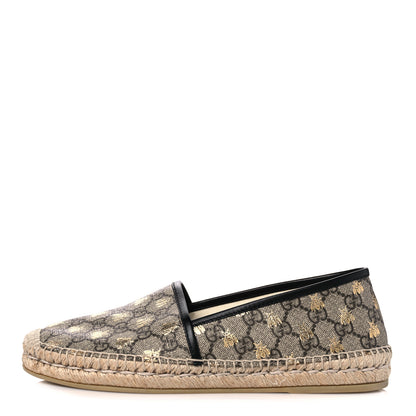 Gucci GG Supreme Monogram Bees Espadrille Flats 40 Beige Ebony Oro Black 1 of 10