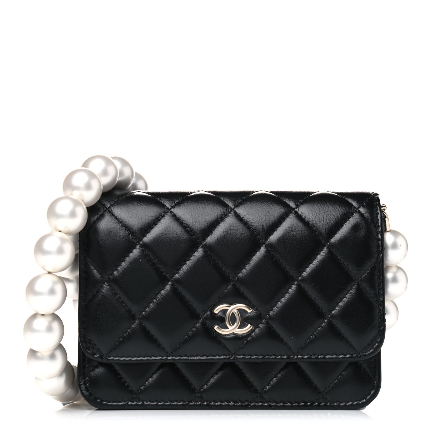Calfskin Quilted Mini Maxi Pearls Wallet On Chain WOC Black