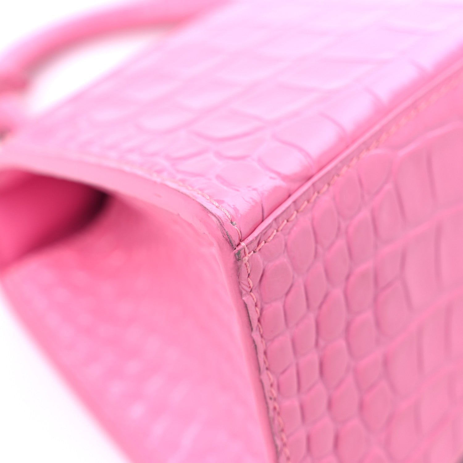 Balenciaga Shiny Calfskin Crocodile Embossed Small Hourglass Top Handle Bag Baby Pink 10 of 13