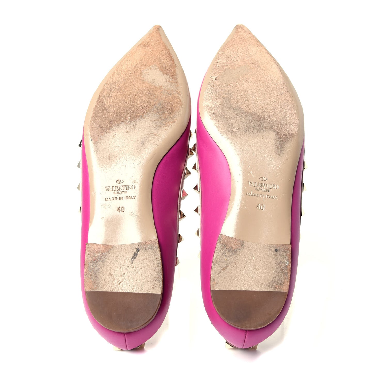 Calfskin Nappa Rockstud Ballerina Flats 40 Fuxia Poudre
