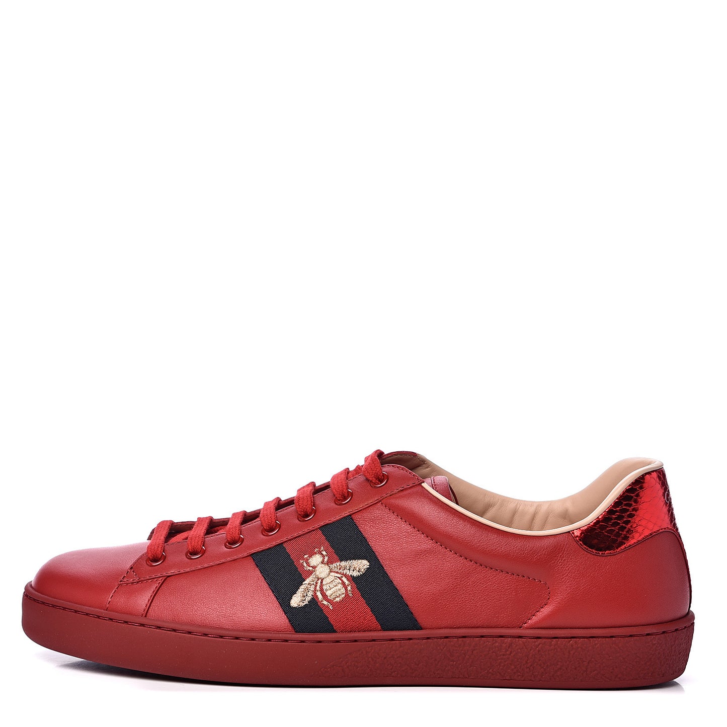 Miro Soft Calfskin Laminated Ayers Web Bee Embroidered Mens Ace Sneakers 12.5 Hibiscus Red Red Flame Notte