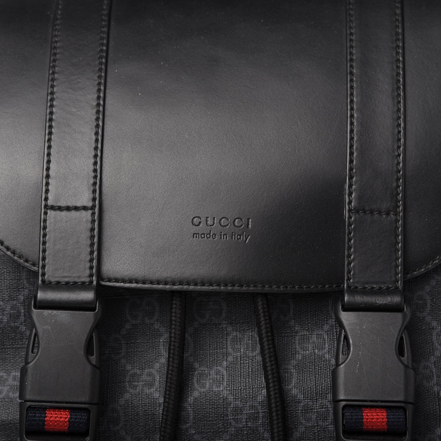Gucci Soft GG Supreme Monogram Appia Calfskin Web Double Buckle Backpack Black 10 of 10