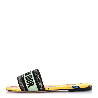 Christian Dior Canvas Embroidered Zodiac Mules Slide Sandals 38 Yellow Multicolor 1 of 11