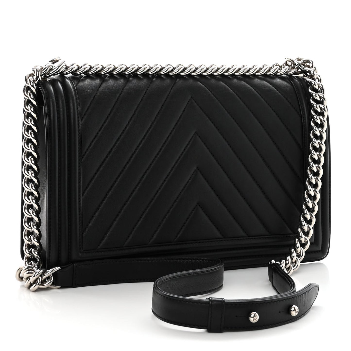 Calfskin Chevron Quilted New Medium Boy Flap Black