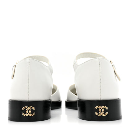 Chanel Shiny Goatskin Mary Jane Flats 38 White Black 4 of 11