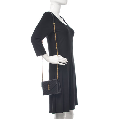 Saint Laurent Grain De Poudre Matelasse Chevron Monogram Envelope Chain Wallet Black 2 of 10