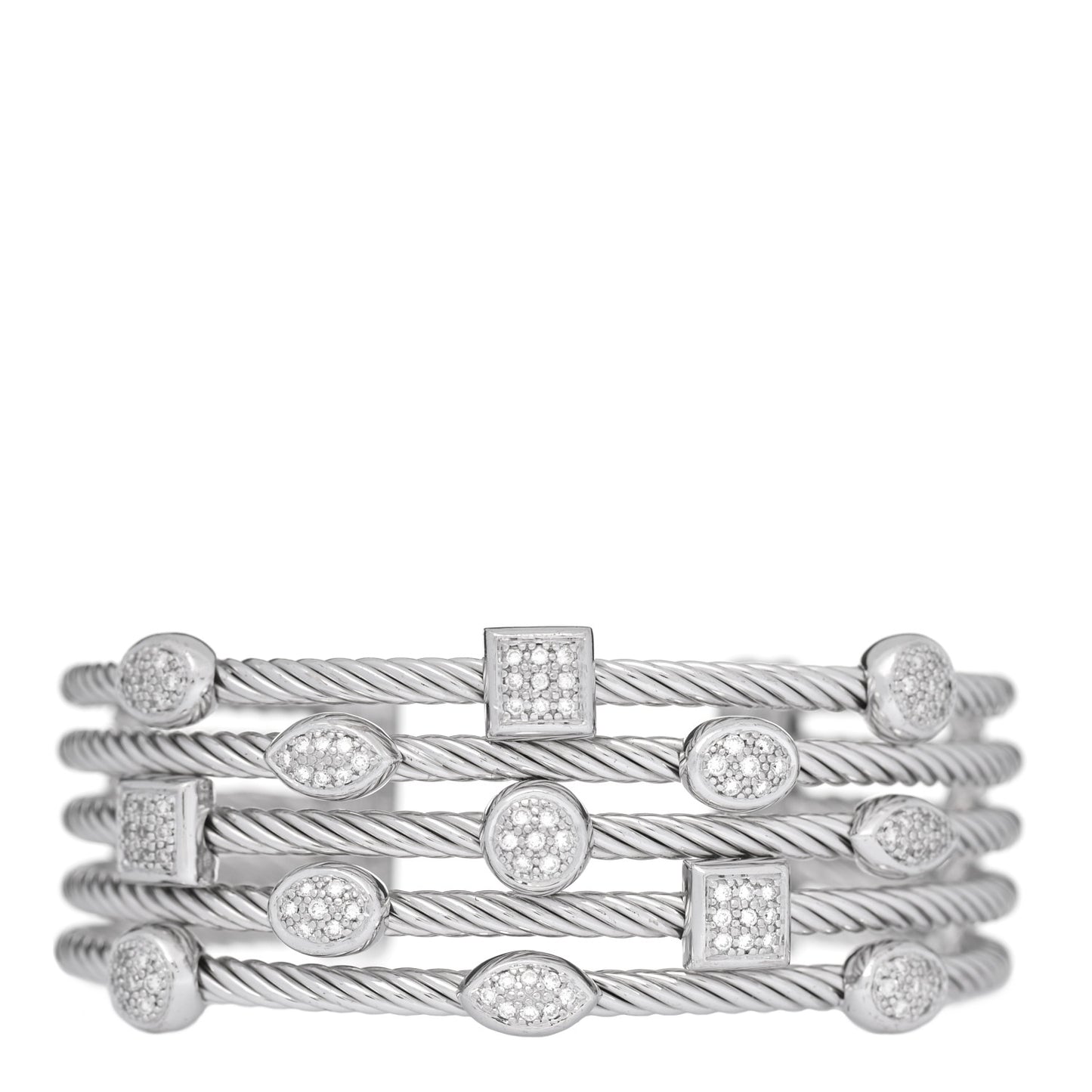 Sterling Silver Diamond Five Row Confetti Cuff Bracelet