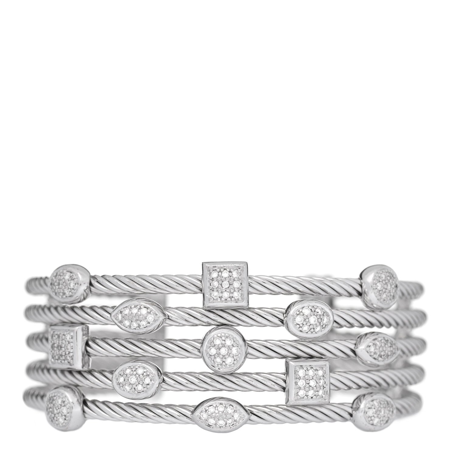 David Yurman Sterling Silver Diamond Five Row Confetti Cuff Bracelet 1 of 6