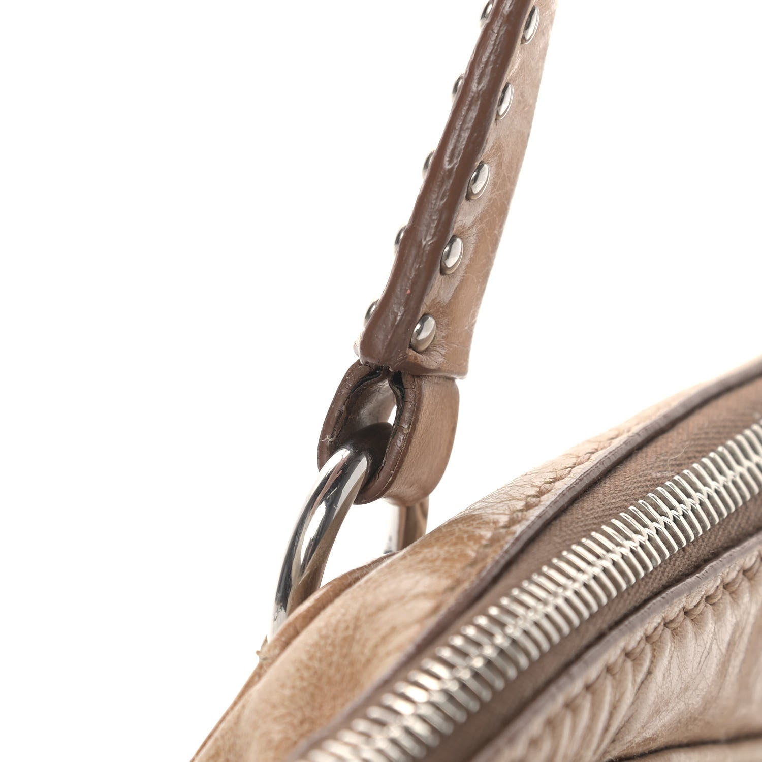 Miu Miu Vitello Lux Crystal Heart Charm Tote Beige 850982