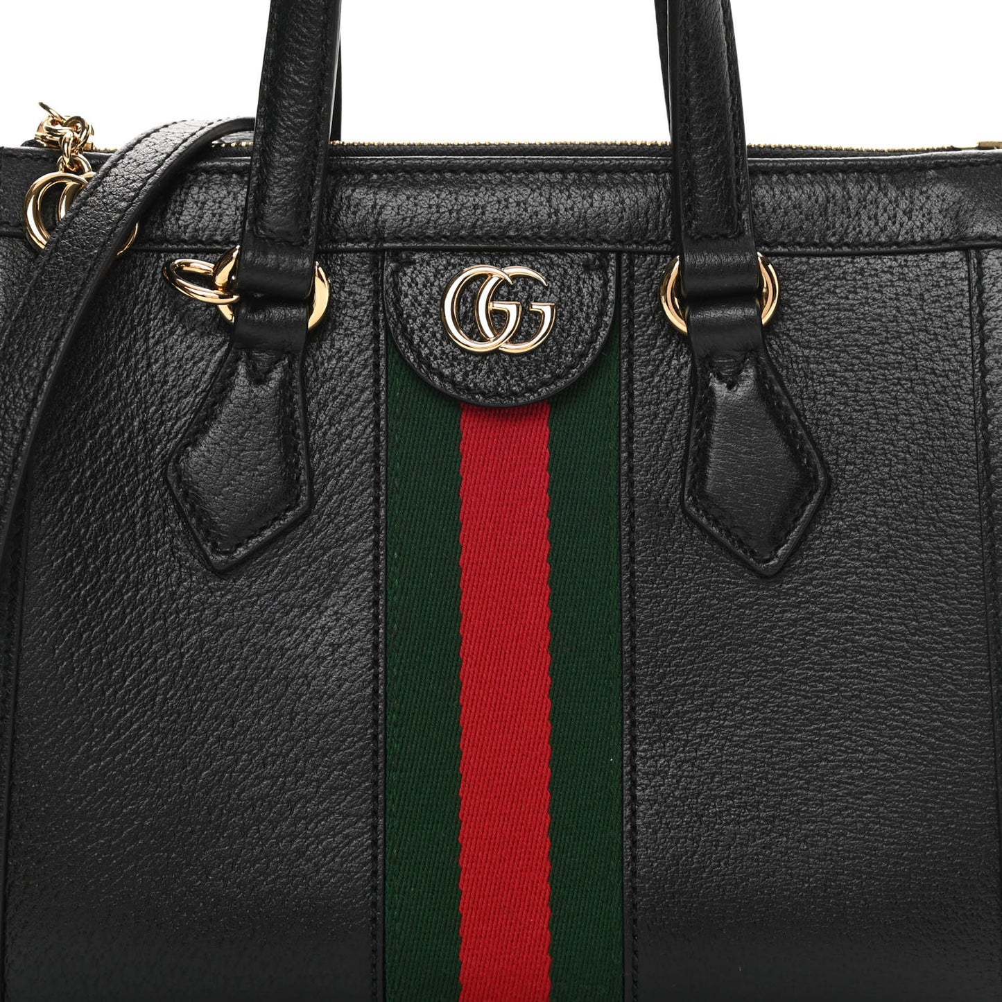 Textured Calfskin Web Small Ophidia Tote Bag Black